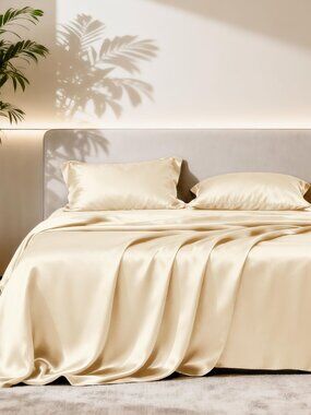 Satin King Sheet Sets - 4 Piece Beige N8083